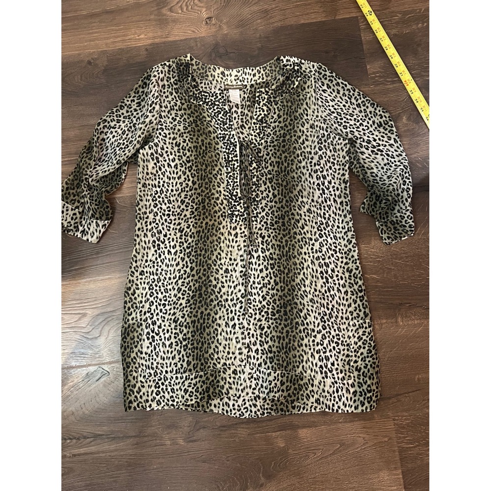 Tommy Bahama Leopard Print Sequin Tassel Tunic Shirt Small Womens